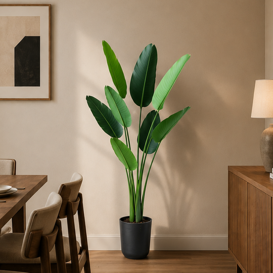 Plantă Artificială Tip Strelitzia Nicolai(Pasărea Paradisului), 150 cm, 10 frunze, Verde