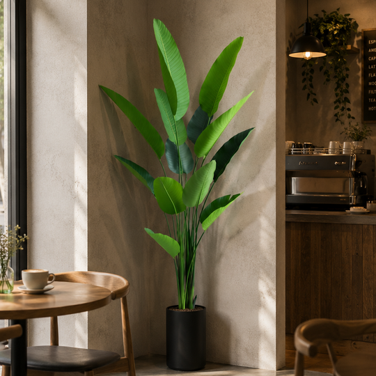 Plantă Artificială Tip Strelitzia Nicolai(Pasărea Paradisului), 180 cm, 13 frunze, Verde