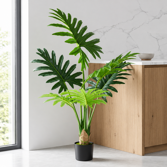 Plantă Artificială Tip Filodendron, 6 frunze, 120 cm, Verde