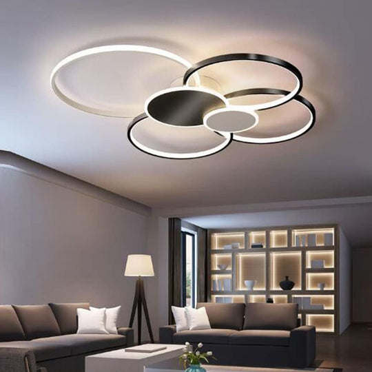 Lustra LED cu Telecomanda, KILLIAN, 74W, 6 Cercuri, Lumina Rece/Calda/Neutra 3000K/4000K/6000K, Dimabila, Negru si Alb, Metal si Acril Lustre LED cu Telecomanda Default Title Alessandro Design