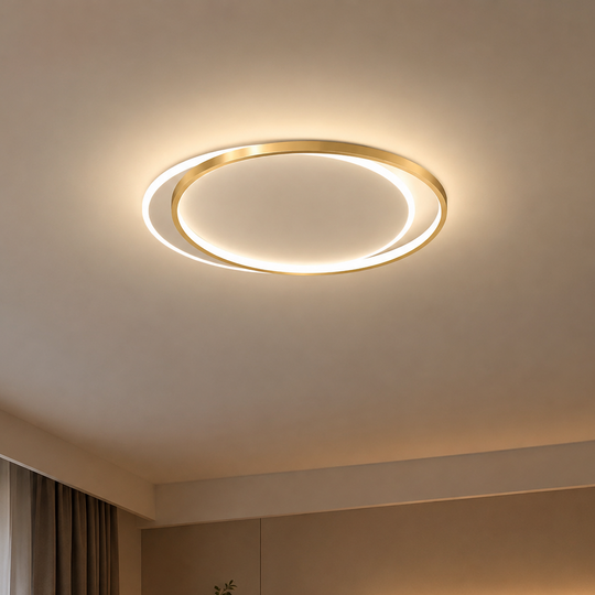 Lustra LED cu telecomanda SOLARA 51W, 2 Cercuri, lumina Rece/Calda/Neutra, Dimabila, Auriu Alb
