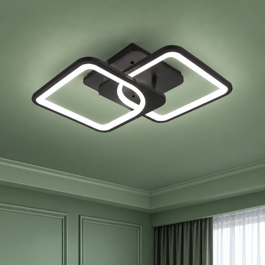 Lustra LED cu telecomanda ZOE 41W, 2 Patrate, lumina Rece/Calda/Neutra, Dimabila, Negru
