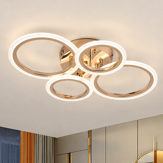 Lustra LED cu telecomanda BETTY 43W, 4 Cercuri, lumina Rece/Calda/Neutra, Dimabila, Auriu Lucios