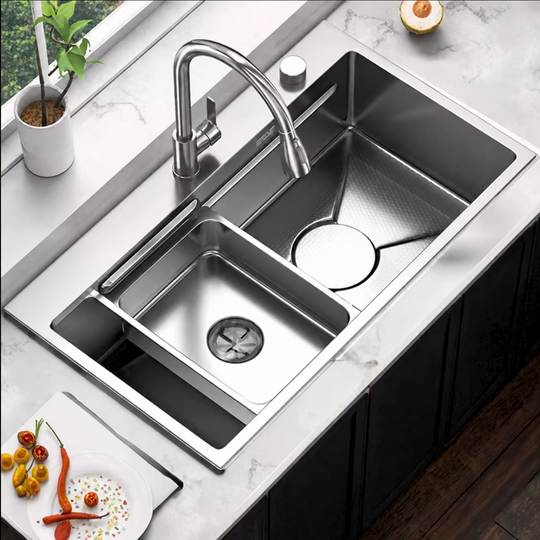 Set Chiuveta Bucatarie Inox, Cuva Universala cu Dop Scurgere, Negru Grafit, 75x45x21 cm