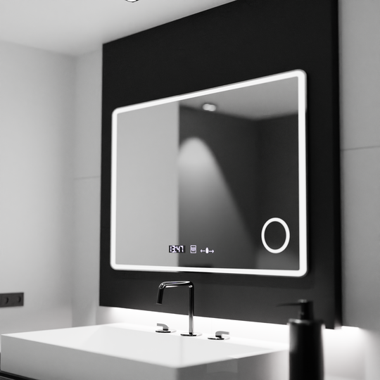 Oglinda LED Rectangulara 120x80 Aura Riflesso Puro MotionGlow Marcello, Sistem Dezaburire, Termometru si Ceas, Dimabila Oglinzi Marcello Default Title Alessandro Design