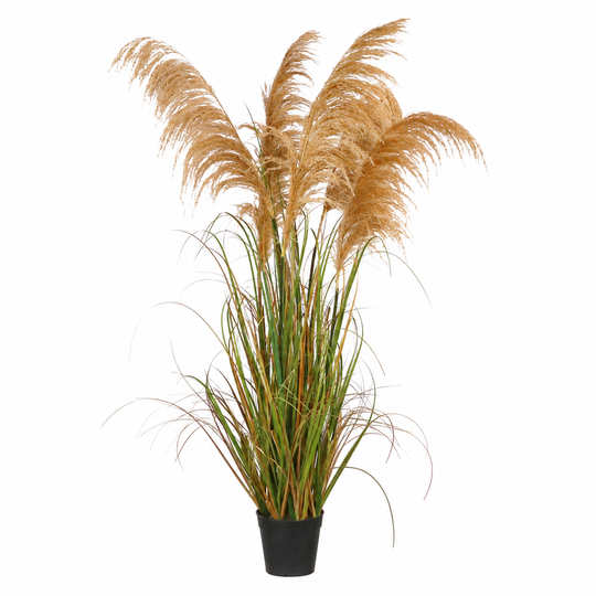 Planta Artificială Iarbă Ornamentală, 145 cm, cu 5 Fire, Stuf si Iarba, Verde Tomnal, Fara Ghiveci