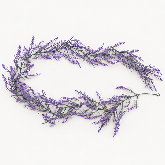 Planta Artificiala Ghirlanda Decorativa de Lavanda, Aspect Delicat, 185cm, 122 Ramificatii, Verde si Mov, Set de 2 Bucati