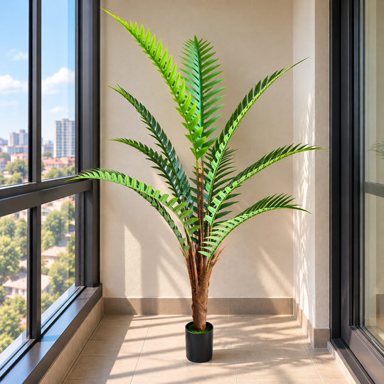 Planta Artificială Copac Tip Palmier Regal, 180 cm, 10 frunze, Verde, cu Ghiveci