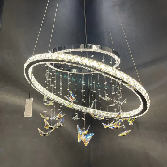 Lustra LED suspendata cu telecomanda si cristal 50W, 2 Cercuri, lumina Rece/Calda/Neutra, Dimabila, Crom Lucios, Inaltime Reglabila Lustre LED cu Telecomanda Default Title Alessandro Design
