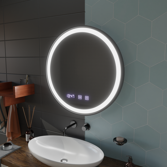 Oglinda LED Touch NOVARA Sistem Dezaburire, Ceas si Temperatura 70 cm Rama Negru Brushed Oglinzi Korman S Default Title Alessandro Design