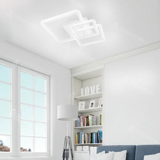 Lustra LED cu telecomanda FARYDA 120W, 3 Patrate, lumina Rece/Calda/Neutra, Dimabila, Alb