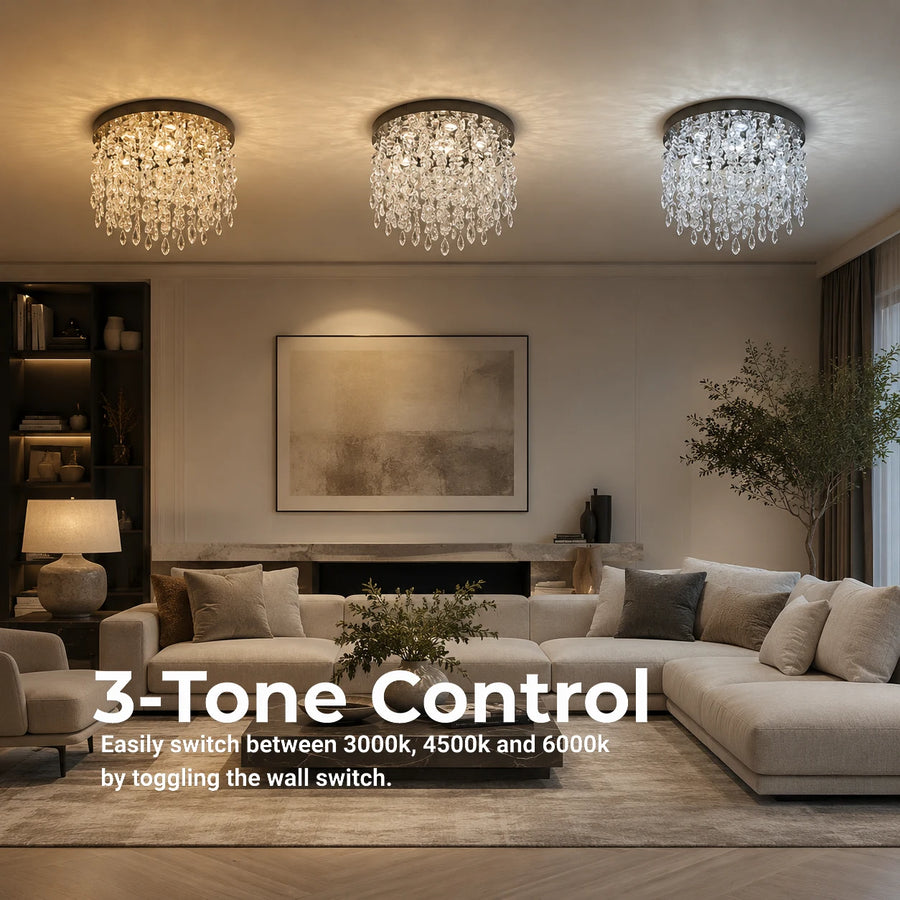 Candelabru LED Cristal LLC215/550WH Rotund, 29W, Lumina Rece/Calda/Neutra, Cristal, Auriu