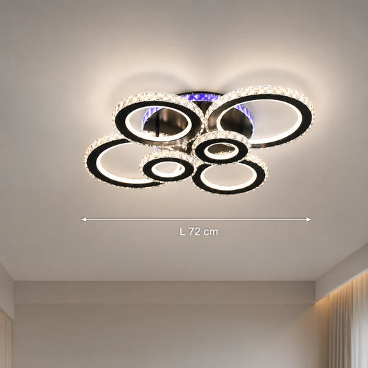 Lustra LED cu telecomanda si cristal NOVA ROTONDA RGB 145W, 6 Cercuri, lumina Rece/Calda/Neutra, Dimabila, Negru - 01_LT073-6BK.png