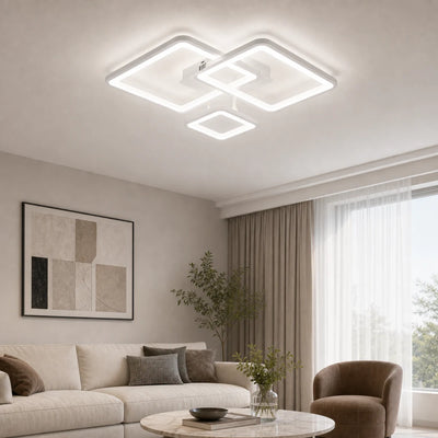 Lustra LED cu telecomanda ZOE, 60W, 3 Patrate, lumina Rece/Calda/Neutra, Dimabila, Alb, Metal si Acril