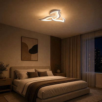 Lustra LED cu telecomanda LOTUS 32W, 3 Petale, lumina Rece/Calda/Neutra, Dimabila, Alb - LT660-3WH_night.png