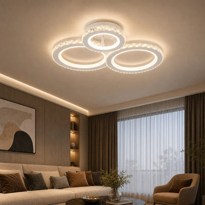 Lustra LED cu telecomanda si cristal NOVA ROTONDA RGB 75W, 3 Cercuri, lumina Rece/Calda/Neutra, Dimabila, Alb