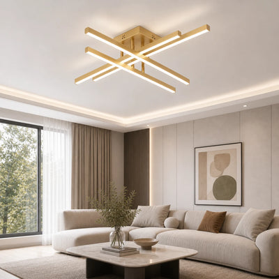 Lustra LED cu Telecomanda LINEX, 53W, Lumina 3000K/4000K/6000K, Dimabila, Auriu