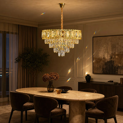 Candelabru Cristal BELVEDERE Eleganza 8xE14, Diametru 50cm, Auriu Lucios, Inaltime Reglabila