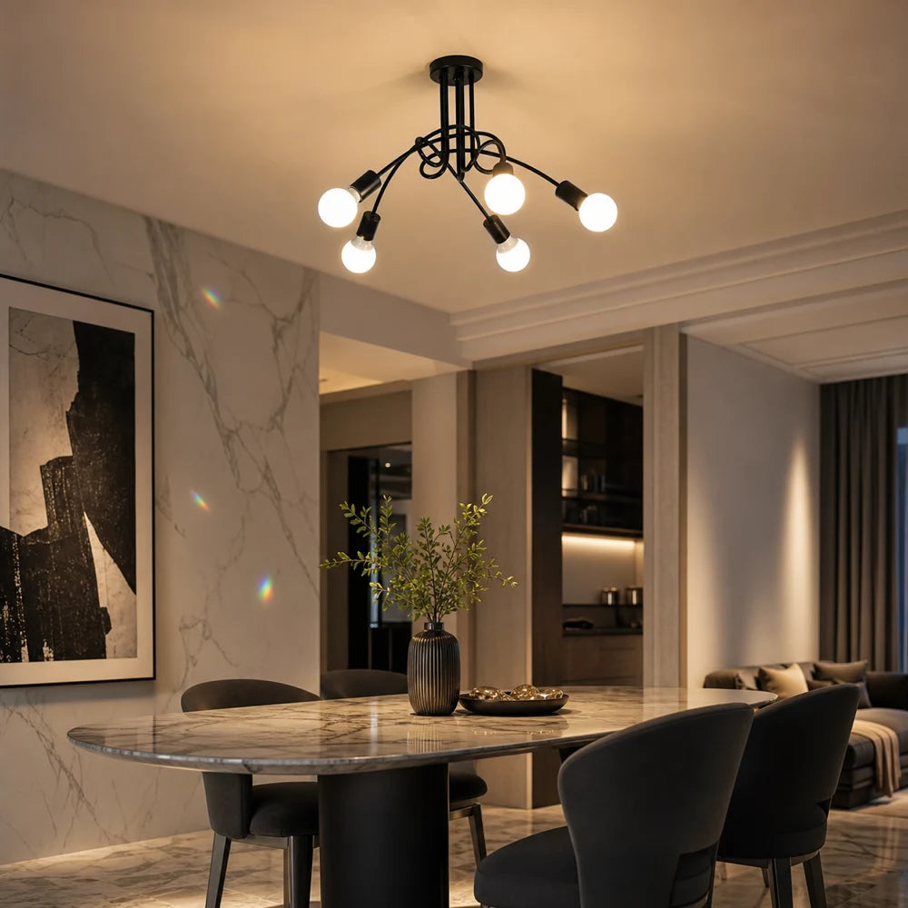 Lustra Modernist Penta 5, 5x E27, Negru, Design Modern - 08_LC366-5BK.png