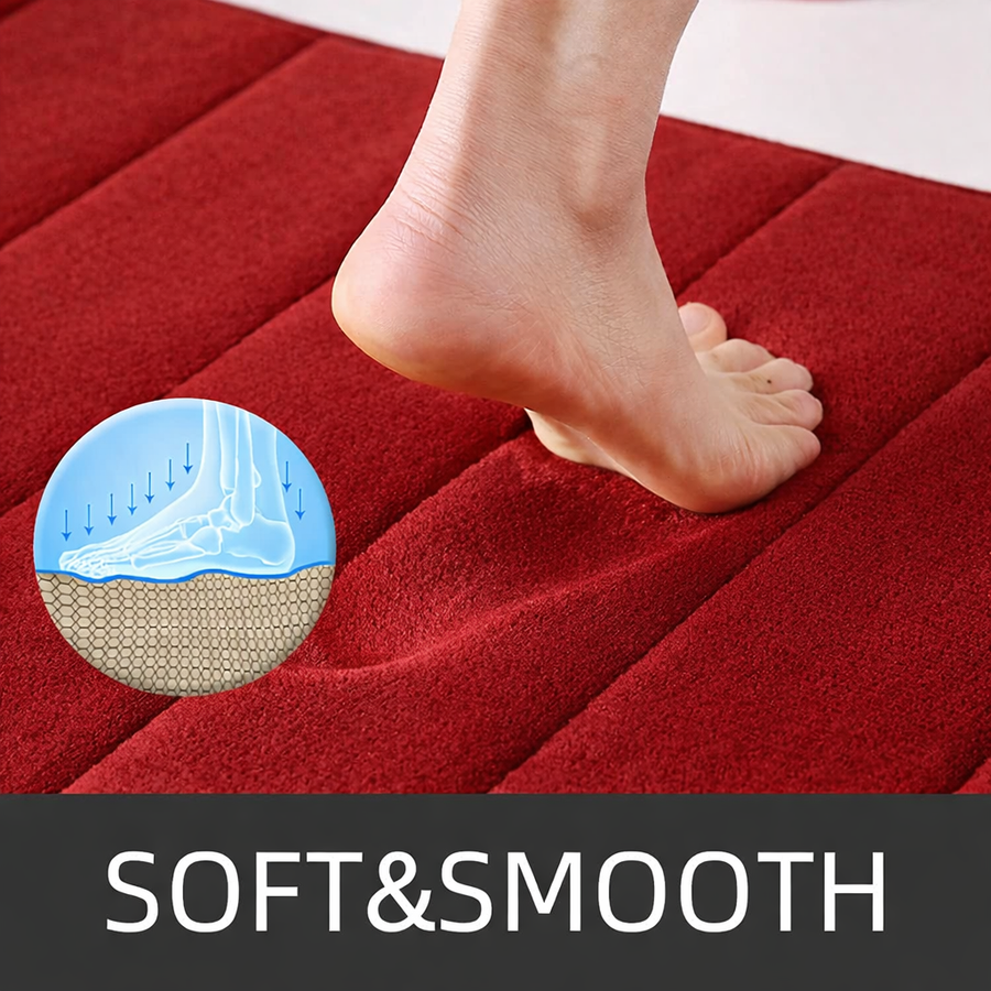 Covorase de Baie, 80x50 cm / 50x40 cm, Rosu, Antiderapant, Absorbant, Set 2 bucati