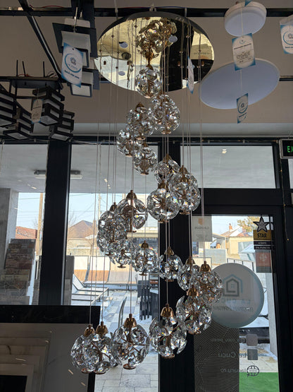 Candelabru Cristal LED KILKENNY Culmino, 144W, Lumina Neutra, Diametru 60cm, Auriu