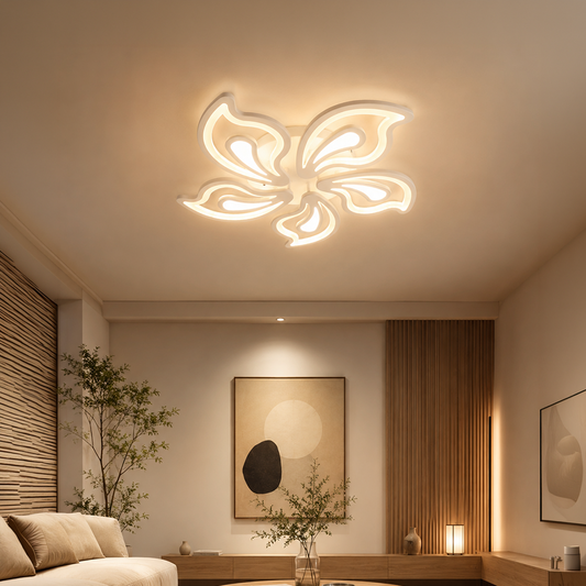Lustra LED cu telecomanda GLORIOSA 95W, 5 Petale, lumina Rece/Calda/Neutra, Dimabila, Alb