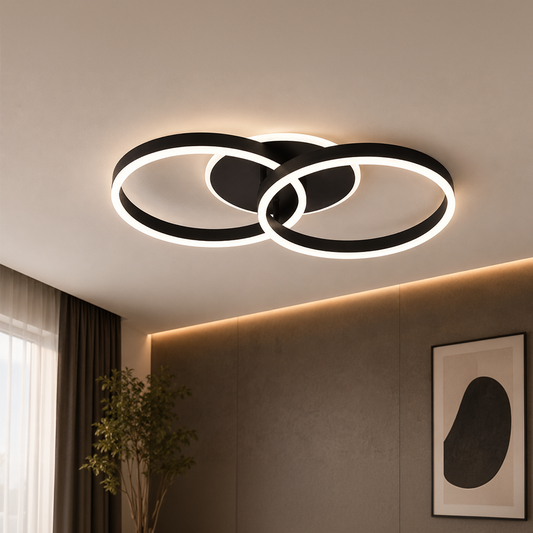 Lustra LED cu telecomanda RIGA LILITH 34W, 2 Cercuri, lumina Rece/Calda/Neutra, Dimabila, Negru