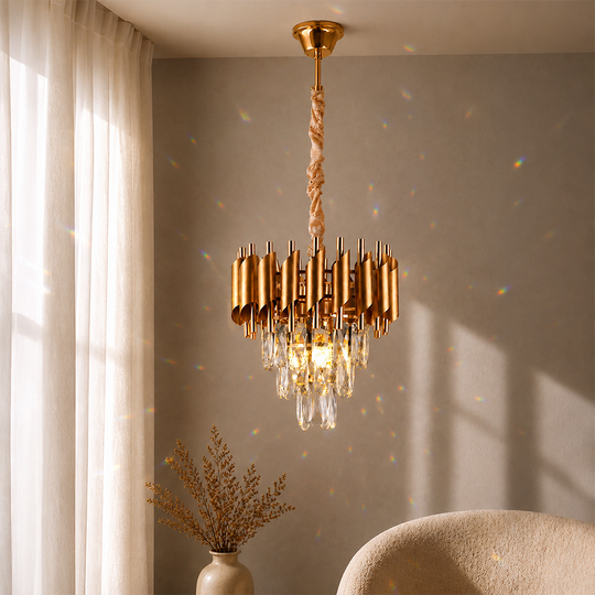 Candelabru Cristal VERSAILLES Petito 3xE14, Diametru 30cm, Auriu, Inaltime Reglabila, Metal si Cristal Candelabre Cristal Default Title Alessandro Design