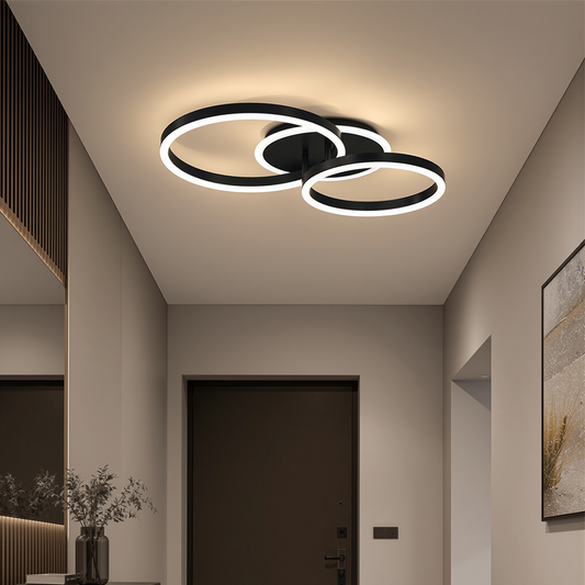 Lustra LED cu telecomanda RINOVA 66W, 2 Cercuri, lumina Rece/Calda/Neutra, Dimabila, Negru