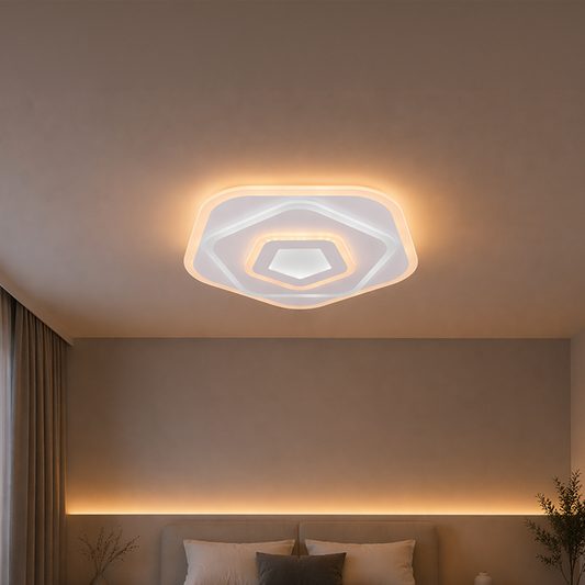 Lustra LED cu Telecomanda PENTAGON 59W, 40cm, Lumina Rece/Calda/Neutra 3000K/4000K/6000K, Alb, Metal si Acril