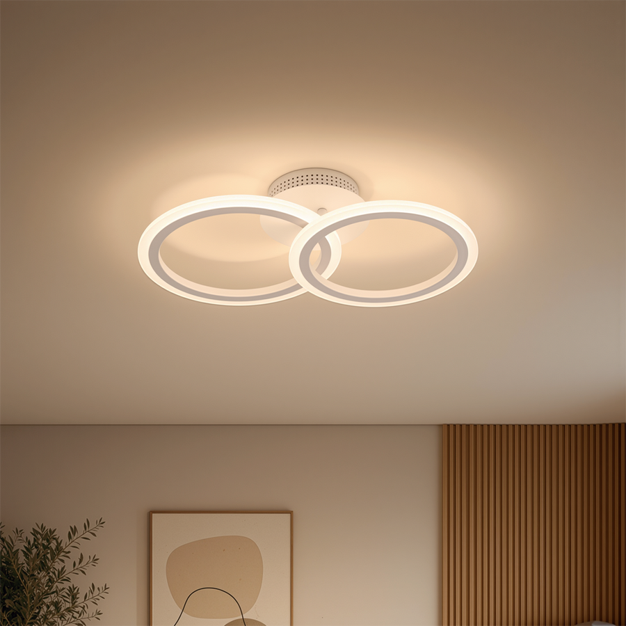 Lustra LED cu telecomanda BETTY 27W, 2 Cercuri, lumina Rece/Calda/Neutra, Dimabila, Alb