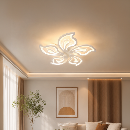 Lustra LED cu telecomanda LILY 86W, 5 Elemente, lumina Rece/Calda/Neutra, Dimabila, Alb