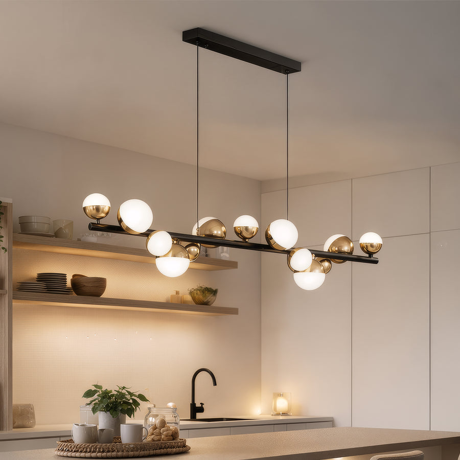 Lustră Suspendată LED Acril Aurion 29W cu Telecomandă, Dimabilă, Negru Auriu, Metal și Acril