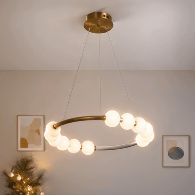 Lustră Suspendată LED Acril Nova 57W cu Telecomandă, Dimabilă, 3000K/4000K/6000K, Auriu, Metal și Acril