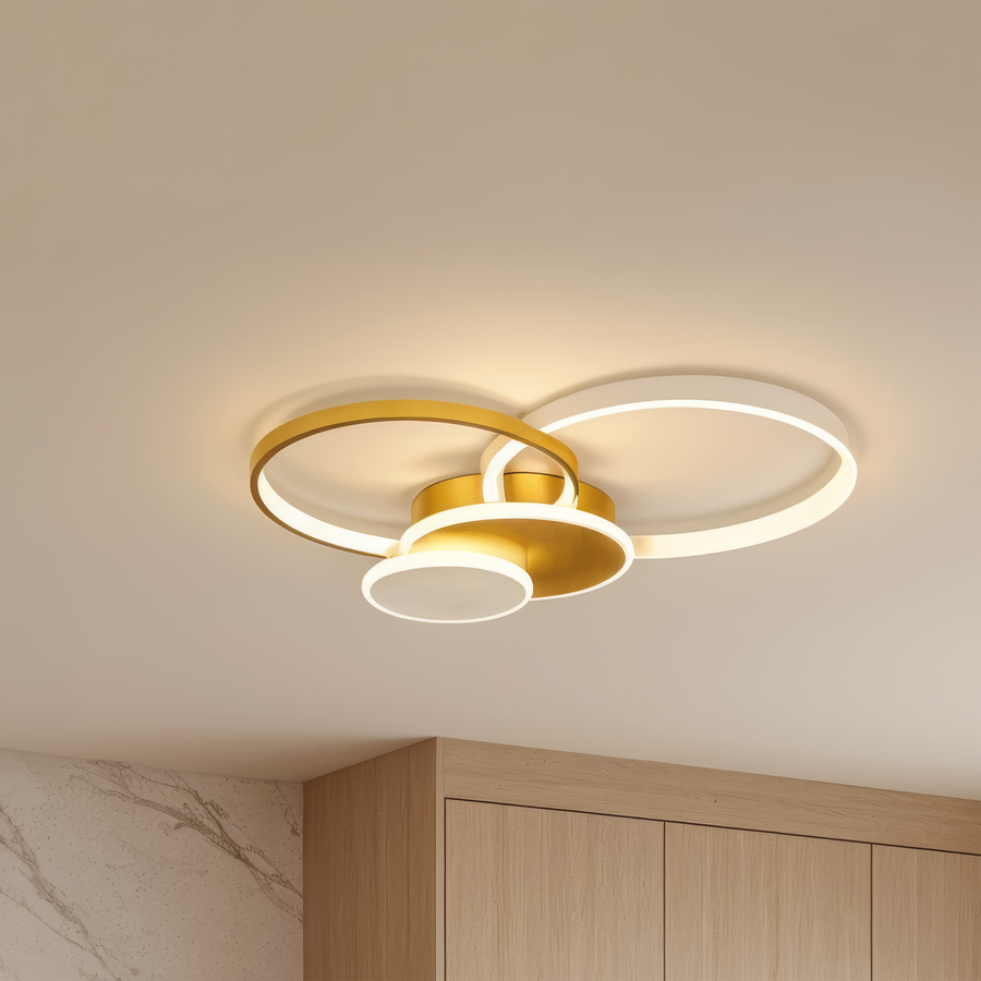 Lustra LED cu telecomanda KILLIAN 80W, 4 Cercuri, lumina Rece/Calda/Neutra, Dimabila, Auriu