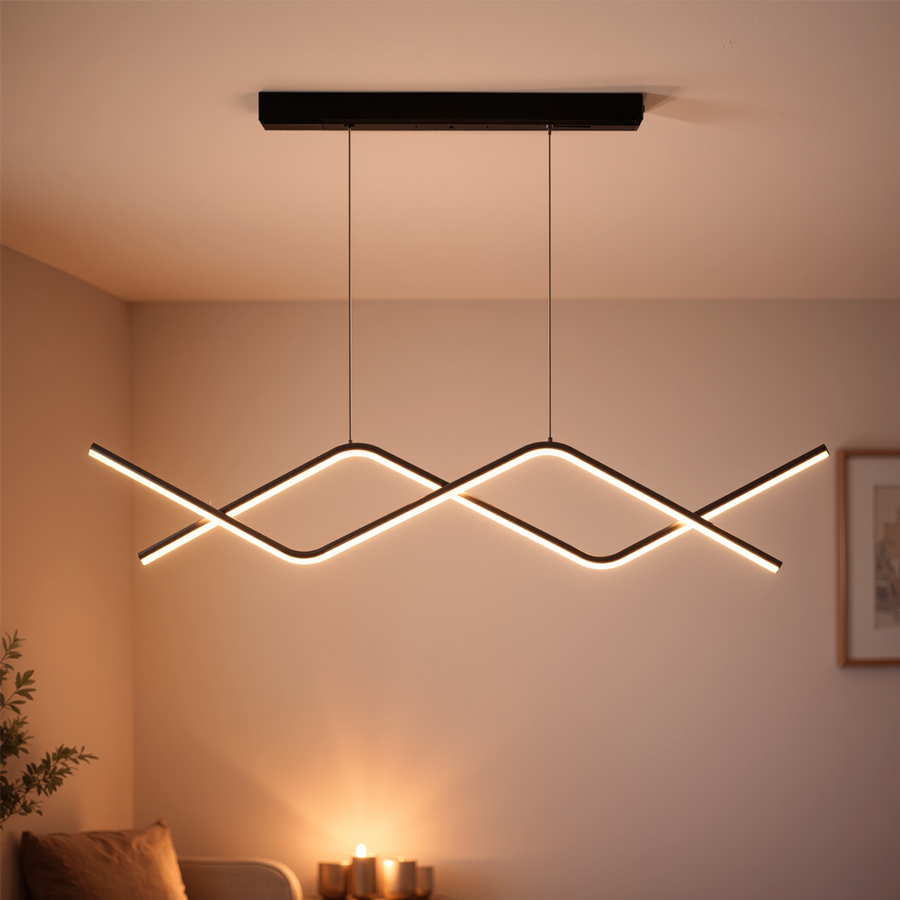 Lustra LED suspendata cu telecomanda ZIGZAG 27W, lumina Rece/Calda/Neutra, Dimabila, Negru, Inaltime Reglabila