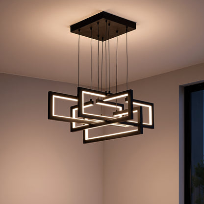 Lustra LED cu telecomanda ,Suspendata 96W, 4 Elemente, lumina Rece/Calda/Neutra, Dimabila, Inaltime Reglabila, Negru