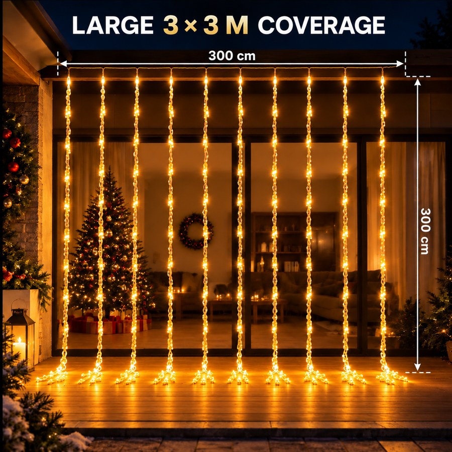Instalatie de Craciun Tip Ploaie, Lumina Calda, 300 x 300cm, 320 LED-uri