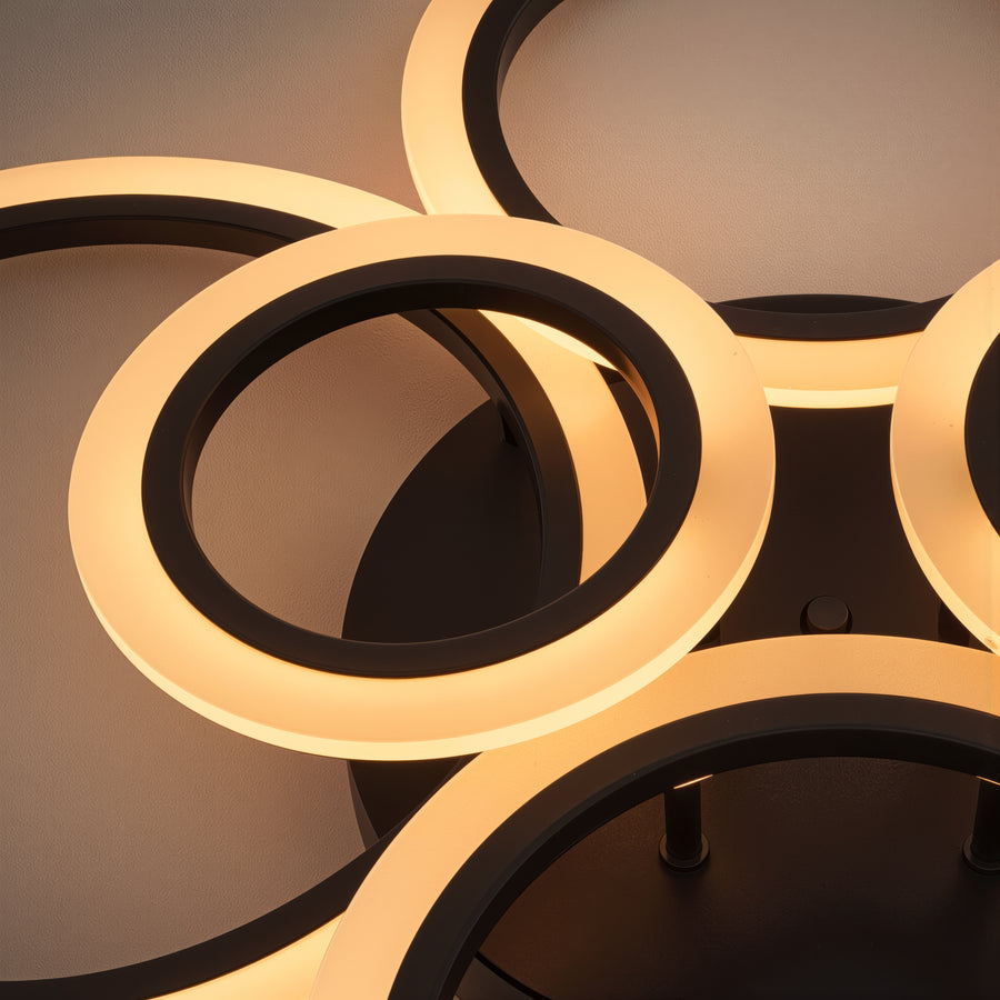 Lustra LED cu telecomanda BETTY 82W, 6 Cercuri, lumina Rece/Calda/Neutra, Dimabila, Negru