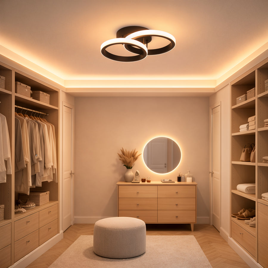 Lustra LED VERTEX CIRCULA 21W, 2 Cercuri, Rame Metalice, lLumina Rece/Calda/Neutra 3000K/4000K/6000K, Negru, Metal