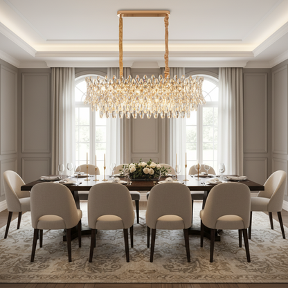 Candelabru Cristal MONARCH Supremo 14xE14, Dimensiune 100x35 cm, Inaltime 38 cm, Auriu Lucios, Inaltime Reglabila, Design Elegant