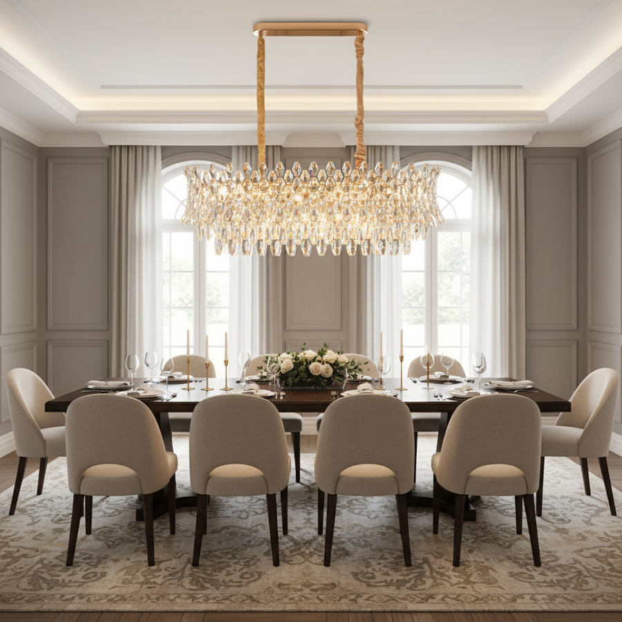 Candelabru Cristal MONARCH Supremo 14xE14, Dimensiune 100x35 cm, Inaltime 38 cm, Auriu Lucios, Inaltime Reglabila, Design Elegant
