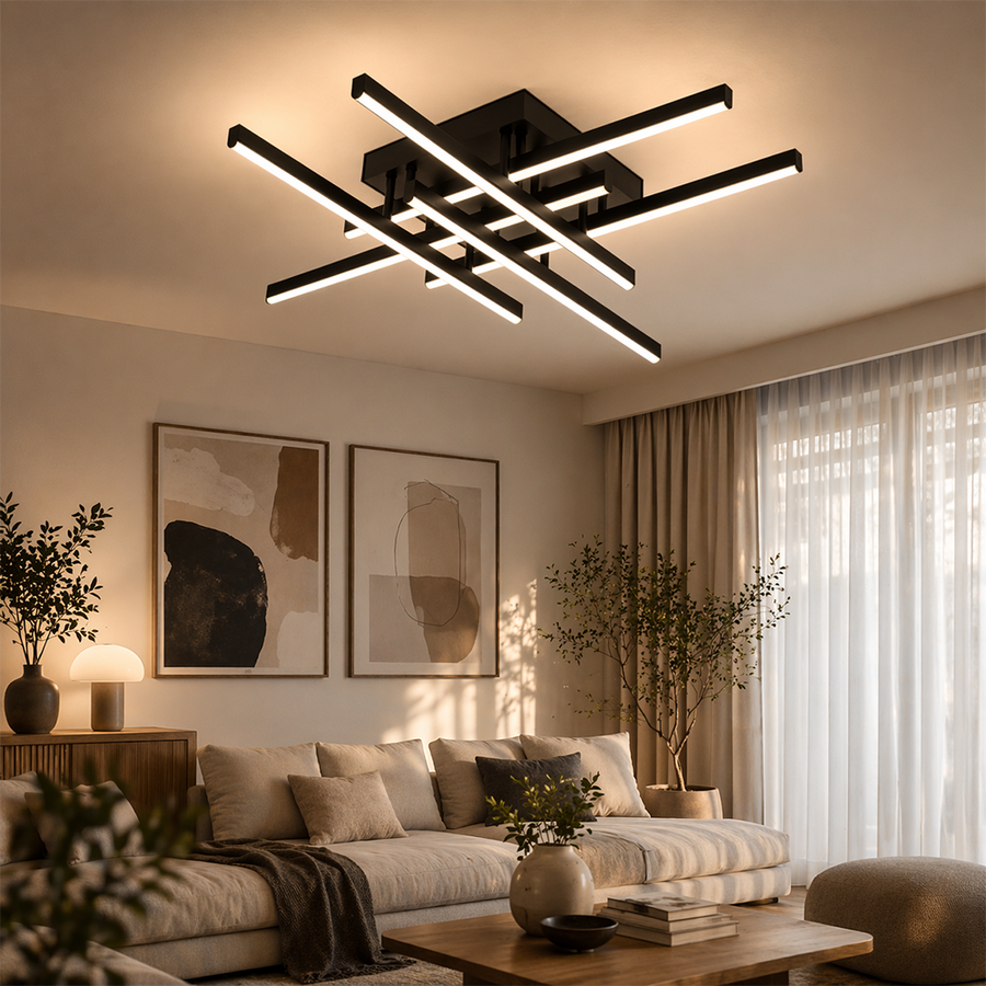 Lustra LED cu Telecomanda LINEX, 81W, 6 Elemente, Liniara, lumina Rece/Calda/Neutra, Dimabila, Negru