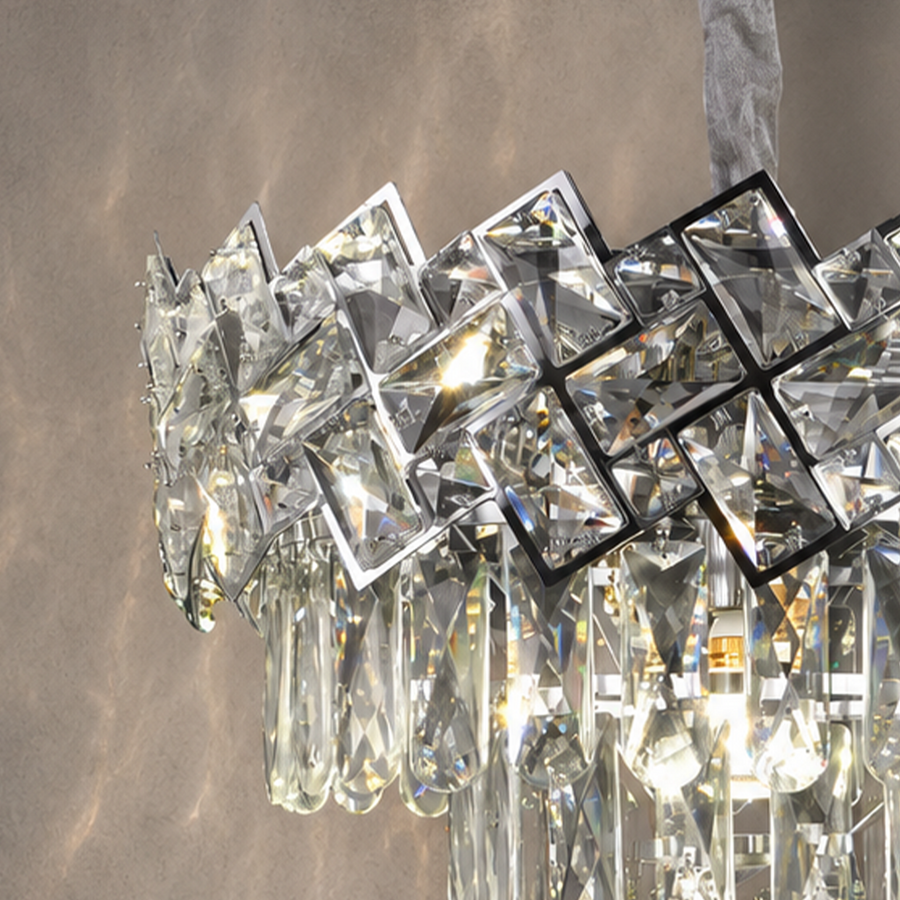 Candelabru Cristal WINDSOR Nobile 5xE14, Diametru 39cm, Crom Lucios, Inaltime Reglabila