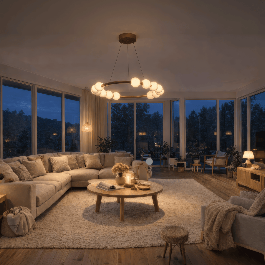 Lustră Suspendată LED Acril Nova 57W cu Telecomandă, Dimabilă, 3000K/4000K/6000K, Auriu, Metal și Acril