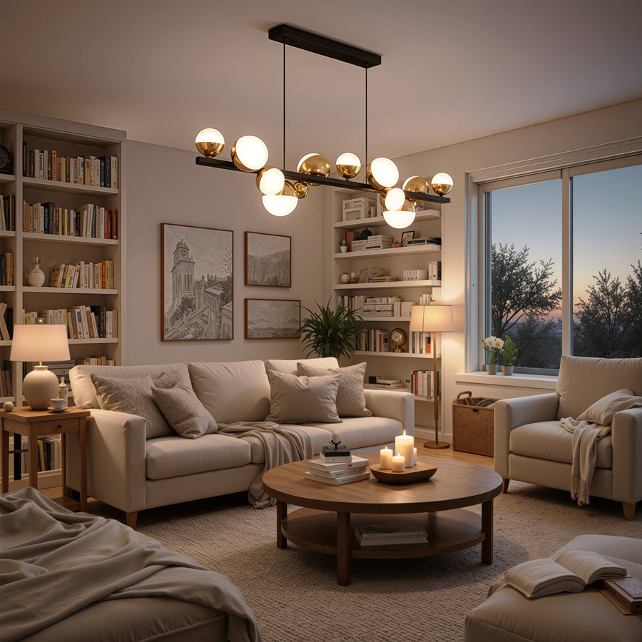 Lustră Suspendată LED Acril Aurion 29W cu Telecomandă, Dimabilă, Negru Auriu, Metal și Acril