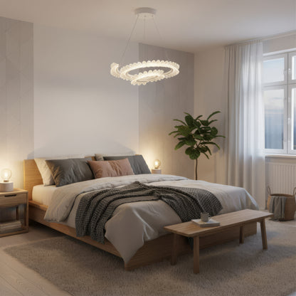 Lustra LED cu Telecomanda  LT188WH, Cristal si Metal, 40W, Dimabila, Inaltime Reglabila, Lumina Rece/Calda/Neutra, Iluminat Luxos