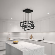 Lustra LED cu telecomanda ,Suspendata 96W, 4 Elemente, lumina Rece/Calda/Neutra, Dimabila, Inaltime Reglabila, Negru