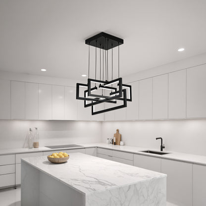 Lustra LED cu telecomanda ,Suspendata 96W, 4 Elemente, lumina Rece/Calda/Neutra, Dimabila, Inaltime Reglabila, Negru