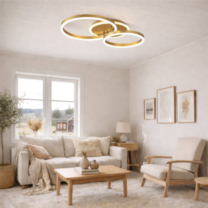 Lustra LED cu telecomanda RINOVA 66W, 2 Cercuri, lumina Rece/Calda/Neutra, Dimabila, Auriu Lucios